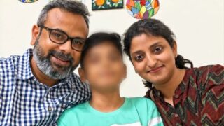Abhishek with his wife and son